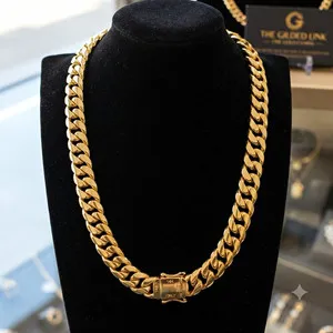 Authentic 18K Gold Plated Curb Cuban Link Chain Heavy Duty Stainless Steel Chain