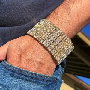 Authentic 14K Gold Plated Hip Hop Bracelet 12 Row Iced Bling Out CZ Heavy Pharaoh 9.25"