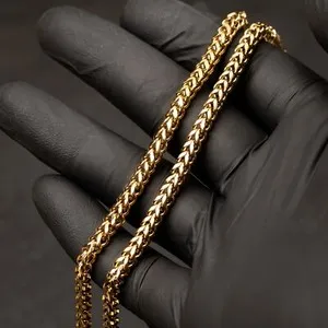 Authentic Solid Yellow Gold Plated Heavy 316 Stainless Steel 4MM Franco Chain Necklace
