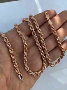 Authentic 14k Rose Gold Plated Solid 925 Sterling Silver Men's Rope Chain Heavy 5mm ITALY