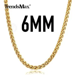 Authentic 14K Gold Plated Stainless Steel Wheat Link Necklace Heavy Duty Men Hip Hop Chain
