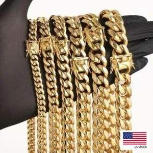 Authentic 24inch Heavy Miami Cuban Link Chain Solid 14K Gold Plated Hip Hop Men's Bracelet