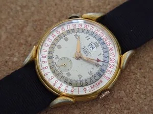 Authentic Vintage mens Hoga triple calendar manual wind all original aged gold plated case