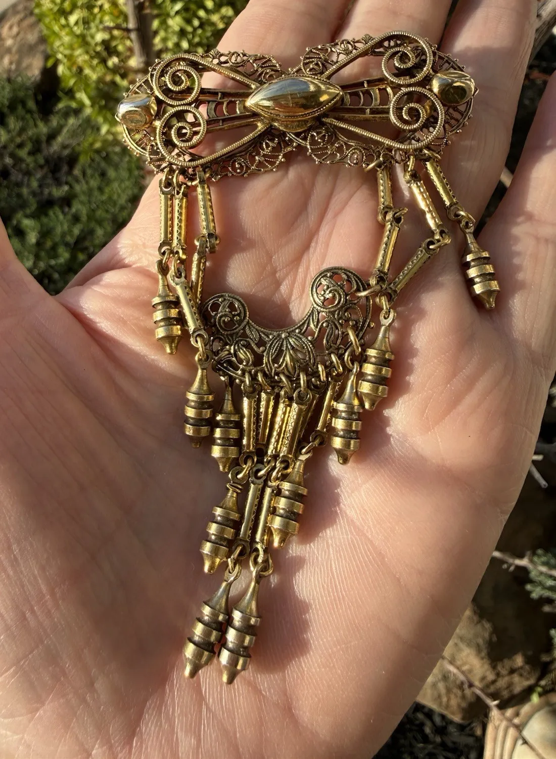 Authentic Celestial Festoon Brooch – Vintage Gold‑Plated Amulet of Victorian Elegance