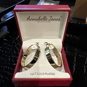 Authentic 14kt gold plated earrings hoops-1.5” by Annabelle Jones in original box