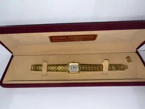 Authentic Vintage Jules Jürgensen Quartz Watch Rectangular -Gold Plated, With Original Box