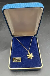 Authentic Vintage 24k Gold Plated Religious Pendant and Gold Tone Chain in Original Box