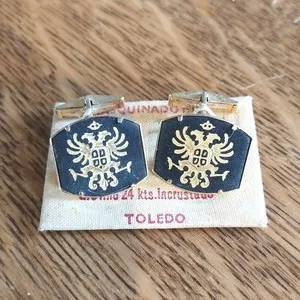 Authentic Toledo Spain Damasquinada Gold Plated Encrusted Inlay Cufflinks Original Card