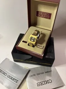 Authentic Vintage Automatic Chronograph Seiko Ladies Gold Plated Watch- In Original Box