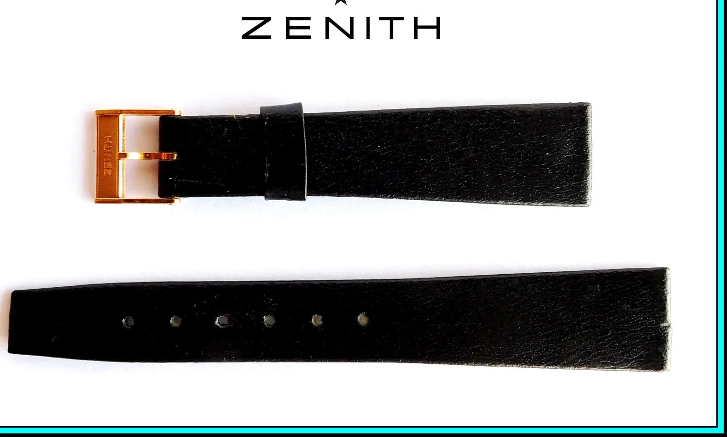 Authentic 18mm SWISS MADE Leather band with ORIGINAL ZENITH Gold Plated BUCKLE - N.O.S.