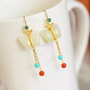 Authentic Natural Original Gold-Plated Chinese Butterfly Gilding South Red Earrings
