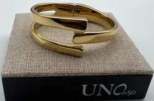 Authentic NEW Uno de 50 SER ORIGINAL 18k Gold Plated Rigid Bracelet Size Large