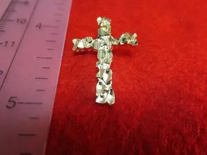 Authentic 14 KT GOLD PLATED ABOUT 1  INCH NUGGET CROSS CHARM PENDANT-2641