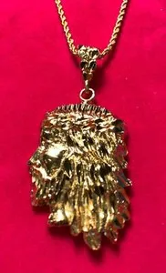 Authentic 14 KT GOLD PLATED ABOUT 2 3/4" JESUS FACE CHARM & 16"-30"2.5mm  ROPE CHAIN -4521