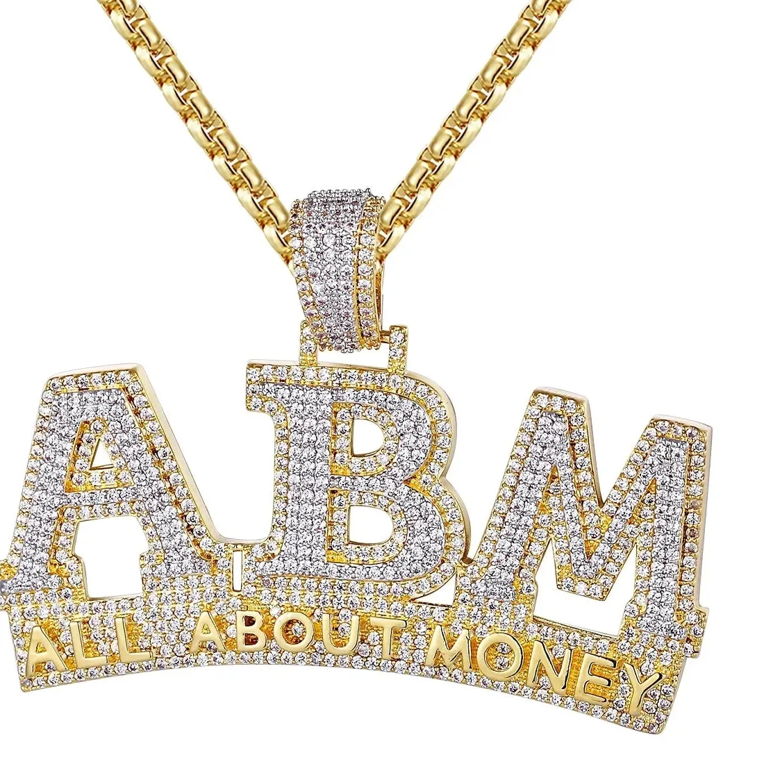 Authentic Men's 5CT Simulated Diamond All About Money "ABM" Pendant 14k Yellow Gold Plated