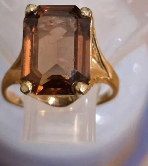Authentic Vintage Topaz Ring Emerald Cut 18K Gold Plated Cocktail Ring About Size 6.25
