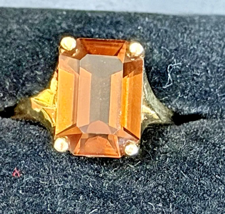 Authentic Vintage Topaz Ring Emerald Cut 18K Gold Plated Cocktail Ring About Size 8.5