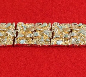 Authentic 14 KT GOLD PLATED 9" NUGGET BRACELET ABOUT 5/8 INCH WIDE WT. 81 GMS GNG-200