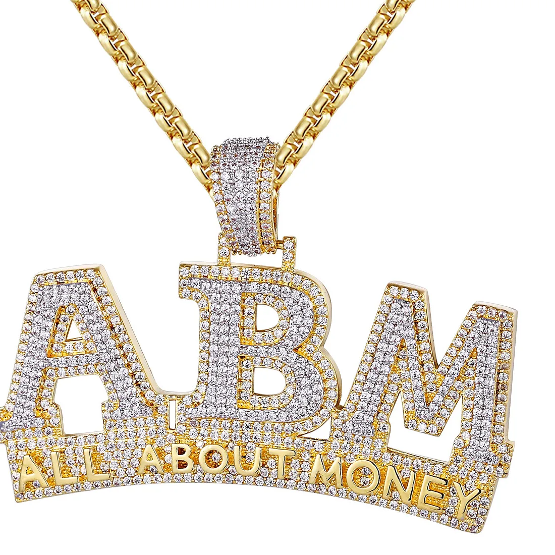 Authentic Men's 5.00CT Moissanite All About Money "ABM" Pendant 14k Yellow Gold Plated