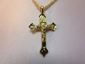 Authentic 14 KT GOLD PLATED ABOUT 1 1/2  INCH CRUCIFIX  CROSS W/ 20" ROPE CHAIN-2623
