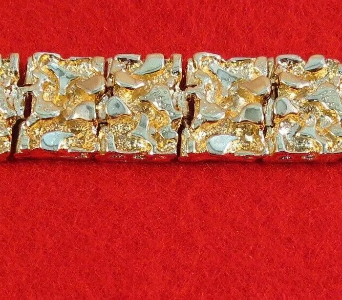 Authentic 14 KT GOLD PLATED  8" NUGGET BRACELET ABOUT 5/8 INCH WIDE WT. 71 GMS GNG-200