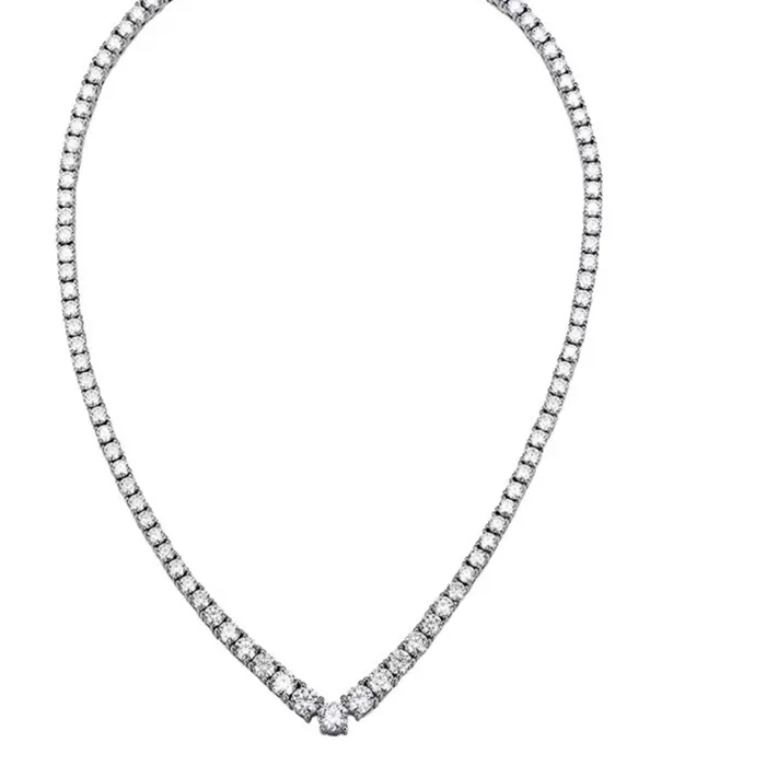 Authentic Full Real Moissanite V Shape Tennis Chain Necklace 14K White Gold Plated Choker