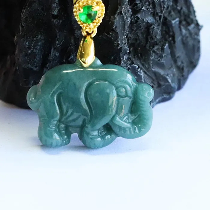 Authentic Certified Green Natural A Jade jadeite Display Elephant Gold plated pendant