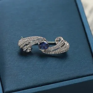 Authentic retro simple brooch about blue corundum S925 sterling silver gold-plated