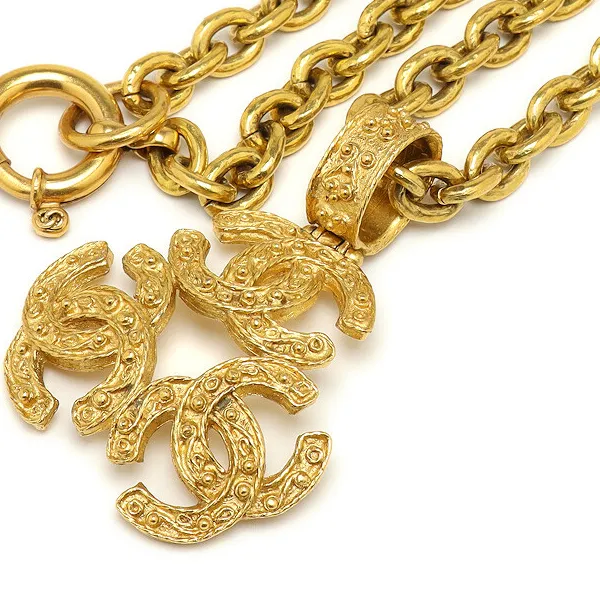 Authentic CHANEL Triple CocoMark CC logo 94A Gold Plated GP Long Necklace Chain about 89cm