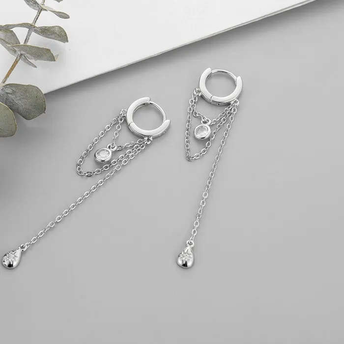 Authentic Tears of the Celestial Cascade: Handcrafted Silver Water Drop Tassel Earrings