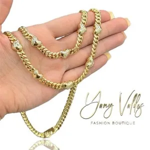 Authentic 14K Gold Plated Heart Link Necklace Bracelet Set 6MM Women’s Jewelry 18” 7”