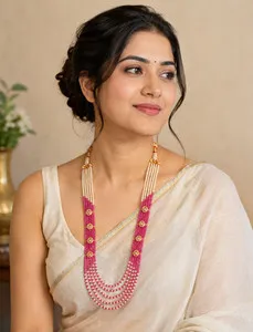 Authentic Indian Pink Stone Necklace Gold Plated Ethnic Fashion Jewelry Women 201