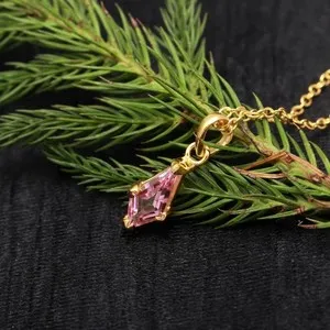Authentic Natural Pink Topaz Kite Necklace Gold Fill 925 Sterling Silver Handmade Jewelry