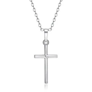 Authentic Simple Silver Gold Plated Cross Pendant Necklace Women Men's Jewelry Gift