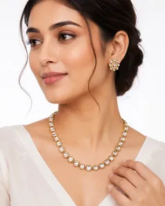 Authentic Indian Ethnic white Stone Necklace Gold Plated Fashion Jewelry Giftr 146