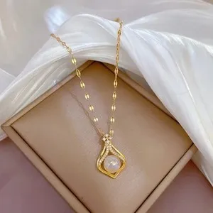 Authentic Womens Elegant Necklace CZ Pendant 18K Gold Plated Chain Jewelry