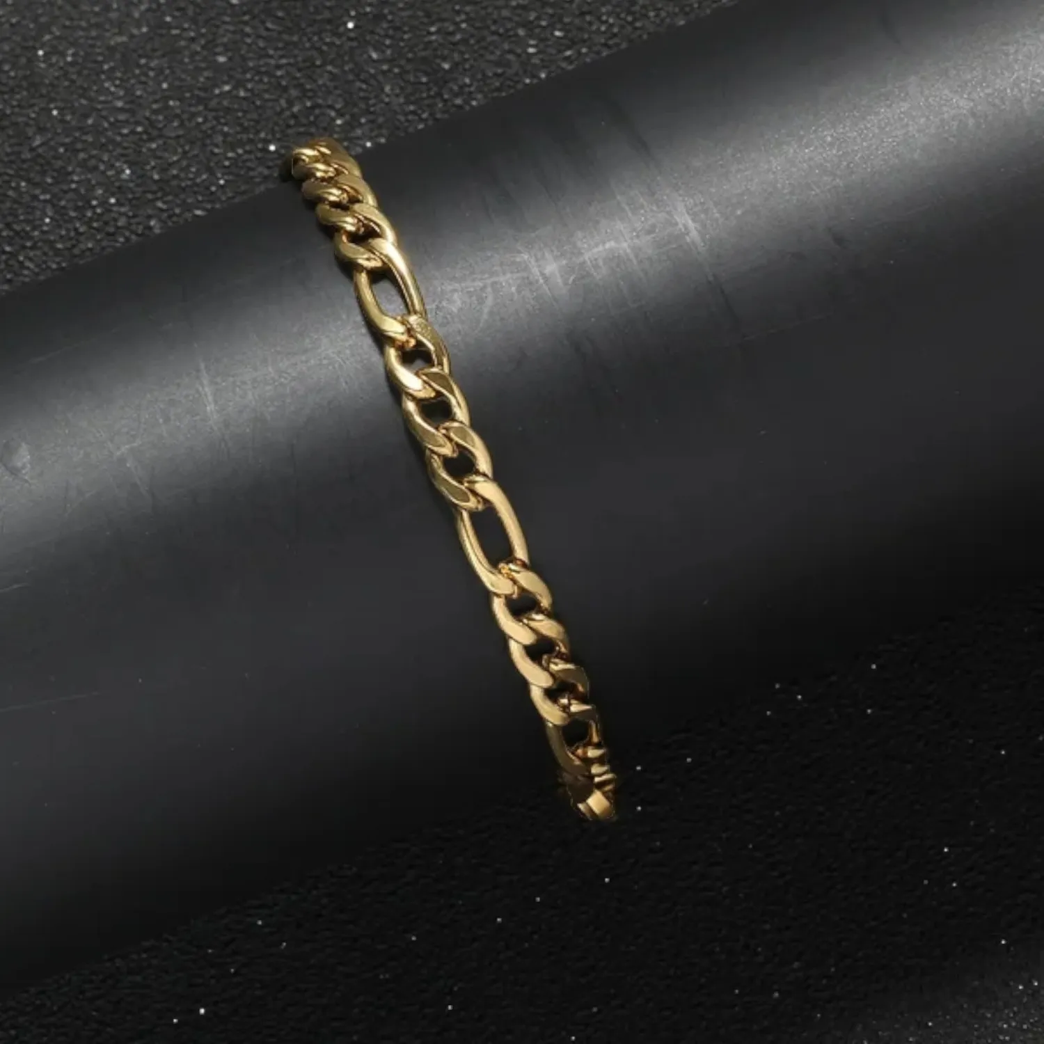 Authentic Gold Plated Figaro Chain Bracelet 5mm Hip Hop Jewelry Men