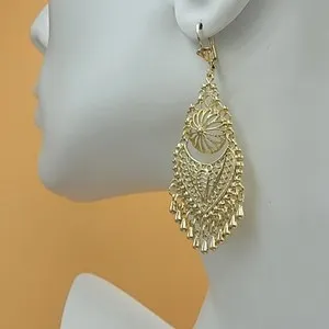 Authentic 14K Gold Plated Jewelry. Chandelier Long Drop Earrings. Folklorico. Oro laminado
