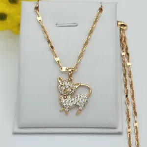 Authentic 18K Gold Plated Jewelry Kitty Cat Kitten CZ Pendant Necklace. Cat Lover.