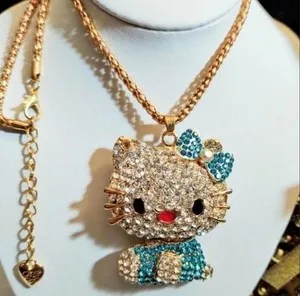 Authentic Betsey Johnson Rhinestone Hello Kitty Cat Necklace And 27" Gold Plated Rope...