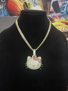 Authentic Hello Kitty pendant 14K gold plated 5ACZ necklace 18”