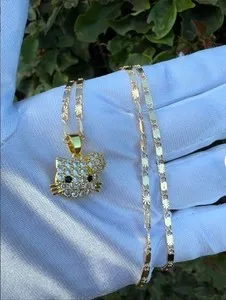 Authentic The Gilded Icon of Joy: 14k Gold-Plated Hello Kitty Talisman with Diamond-Cut Mariner Chain