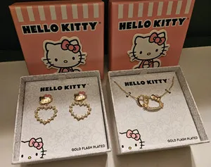 Authentic New Gift Boxed Sanrio Hello Kitty Necklace & Earrings Matching Set Gold Plated