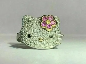 Authentic Hello Kitty Gift Ring 1Ct Lab-Created Diamond Sapphire 14K Two Tone Gold Plated