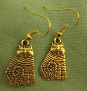 Authentic SWIRLY SITTING KITTY CAT EARRINGS - Pewter with Gold Plated Ear Wires