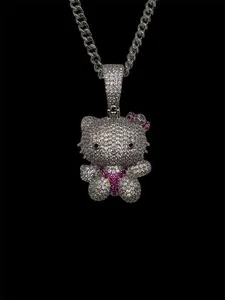 Authentic 14k White Gold Plated Hello Kitty Necklace with CZ