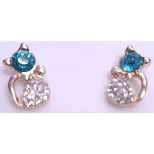 Authentic Aqua Clear Crystal Sparkling Kitty Cat Feline Lover Earrings Gold PLated Jewelry
