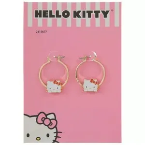 Authentic Sanrio Hello Kitty Gold Plated Enamel Character Hoop Earrings