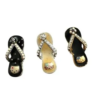 Authentic NWT 3 Hello Kitty Silver and Gold Plated Flip Flop Pendants/Charms