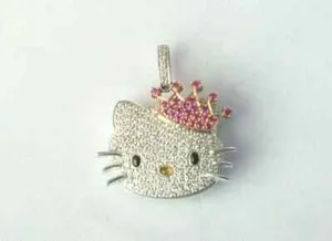 Authentic 'Hello Kitty' Pendant 2Ct Round Cut Lab Created Diamond 14K Two Tone Gold Plated